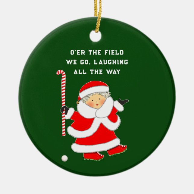 Field Hockey Holiday Gift Ceramic Tree Decoration (Front)