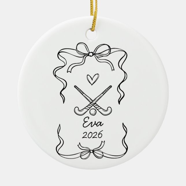  Field Hockey Ornament, Christmas Coquette  Ceramic Tree Decoration (Front)