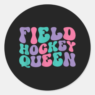 Field Hockey Queen Womens Retro Vintage Groovy Wav Classic Round Sticker