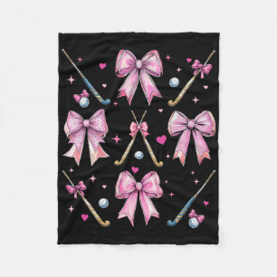 Field Hockey Stick Girl Coquette Bow Pink Mom Fleece Blanket