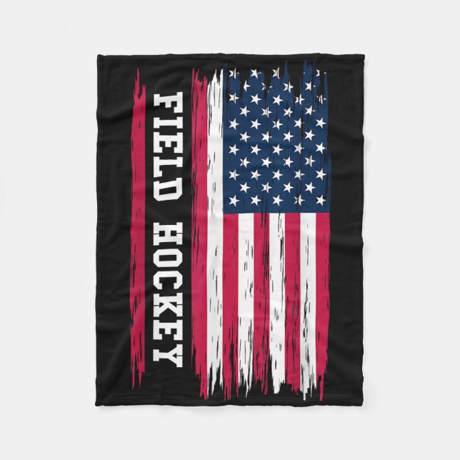Field Hockey Usa American Flag Hockey Player Sport Fleece Blanket (Front)