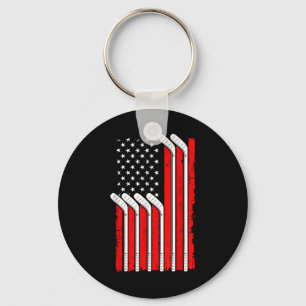 Field Hockey Usa Flag 4th Of July Sweeper Goalkeep Key Ring