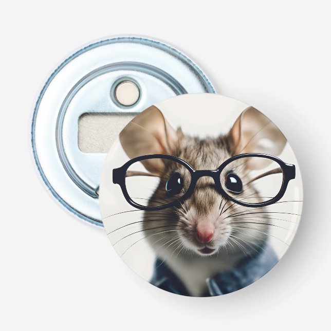 Field mouse Wearing Glasses Bottle Opener (Front)