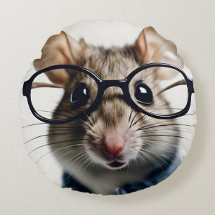 Field mouse Wearing Glasses Round Cushion