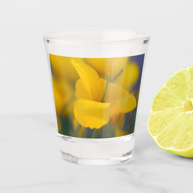 Field of blooming poppies shot glass (Front)