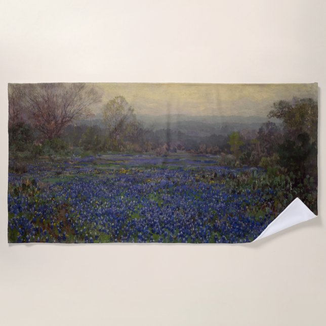 Field of Bluebonnet Flowers (Rural Landscape) Beach Towel (Front)
