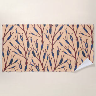 Field of Cat Tails against a Peach Background Beach Towel