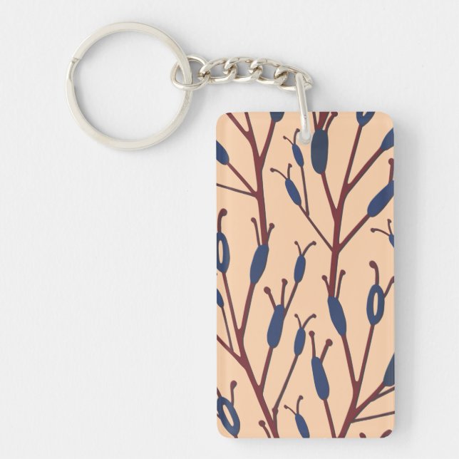 Field of Cat Tails against a Peach Background Key Ring (Front)