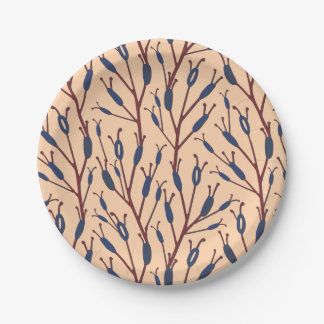 Field of Cat Tails against a Peach Background Paper Plate