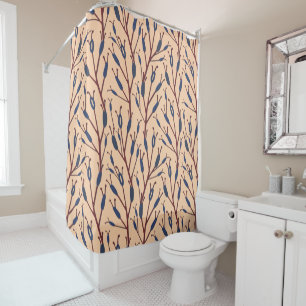 Field of Cat Tails against a Peach Background Shower Curtain
