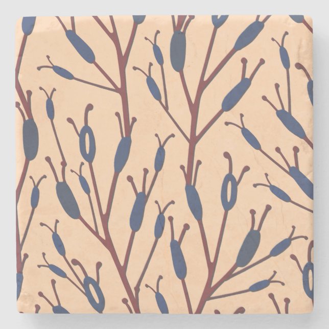 Field of Cat Tails against a Peach Background Stone Coaster (Front)