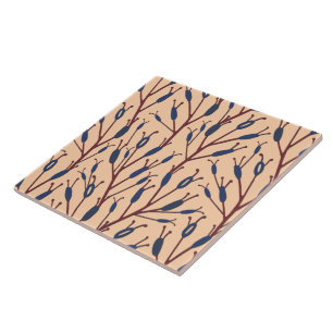 Field of Cat Tails against a Peach Background Tile