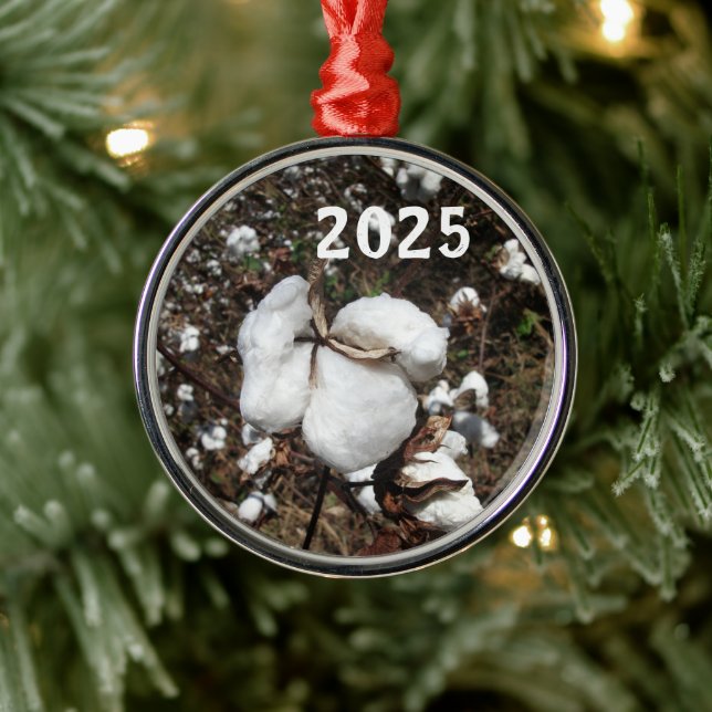 Field of Cotton, Fluffy Cotton Closeup Metal Tree Decoration (Tree)