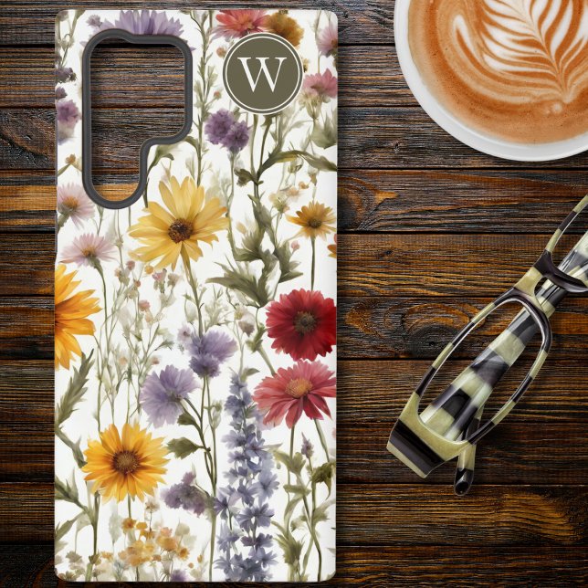 Field of Country Wildflowers Monogram Samsung Galaxy S22 Ultra Case (Creator Uploaded)