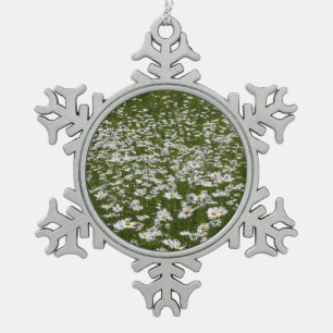 Field of Daisies Alaskan Wildflowers Snowflake Pewter Christmas Ornament