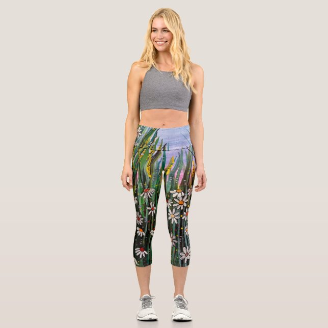 Field of Daisies Capri Leggings by Laurie (Front)