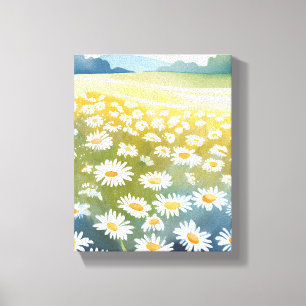 Field of Daisies   Flower Meadow Floral Painting  Canvas Print