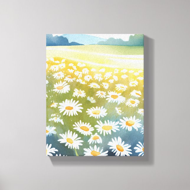 Field of Daisies | Flower Meadow Floral Painting  Canvas Print (Front)