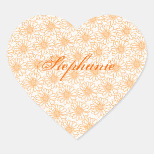 Field of Daisies Heart Stickers, Orange Flowers Sticker