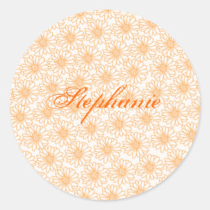 Field of Daisies Round Stickers, Orange Flowers Classic Round Sticker
