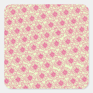Field of Daisies Square Stickers, Pink Flowers Sticker