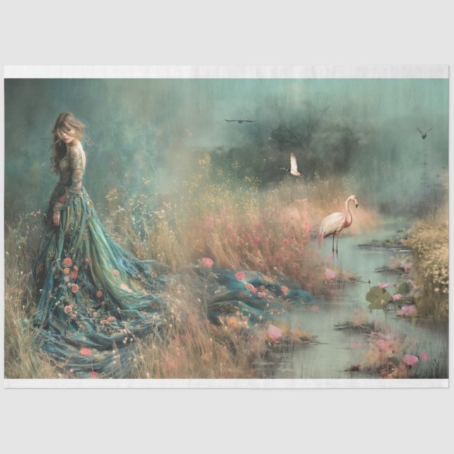 Field of Dreams Lake Landscape Portrait & Flamingo Tissue Paper (Front)