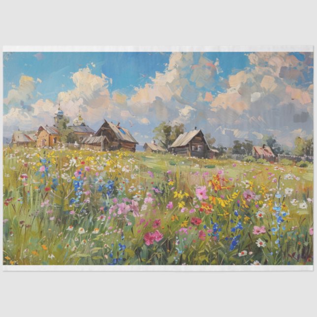 Field of Flowers & Homestead Decoupage  Tissue Paper (Front)