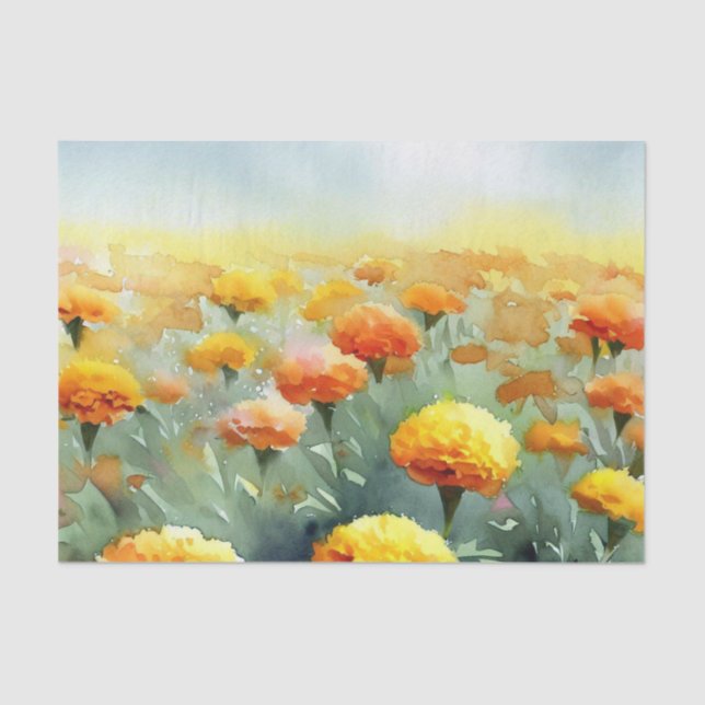 Field of Flowers-Marigold (A) Watercolor  Tissue Paper (Front)