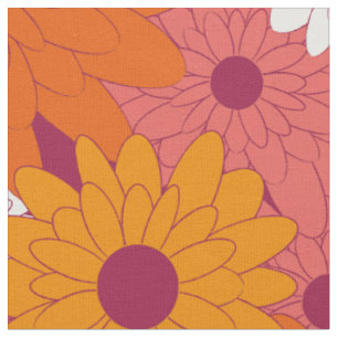 Field of Flowers Pink Retro Print Fabric