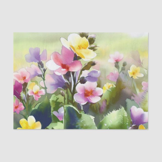 Field of Flowers-Primrose (A) Watercolor  Tissue Paper (Front)