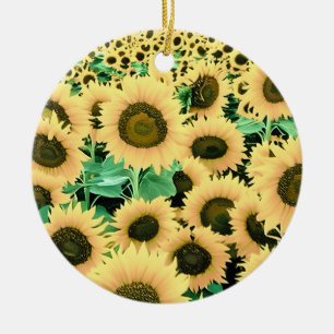 Field of Golden Yellow Sunflowers Ceramic Tree Decoration