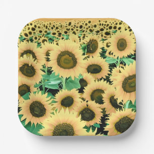 Field of Golden Yellow Sunflowers  Paper Plate