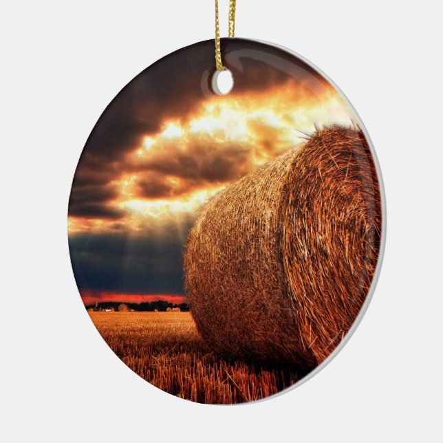 Field of Hay Bales Ceramic Tree Decoration (Left)