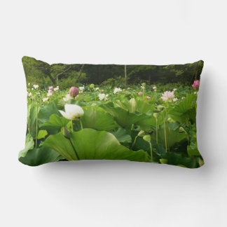 Field of Lotus Flowers Summer Garden Lumbar Cushion