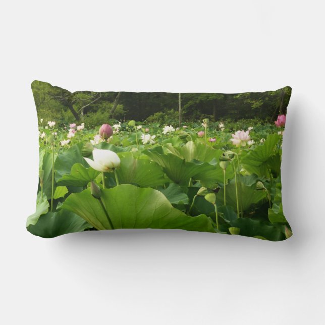 Field of Lotus Flowers Summer Garden Lumbar Cushion (Front)