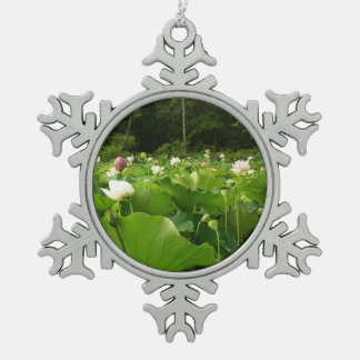 Field of Lotus Flowers Summer Garden Snowflake Pewter Christmas Ornament