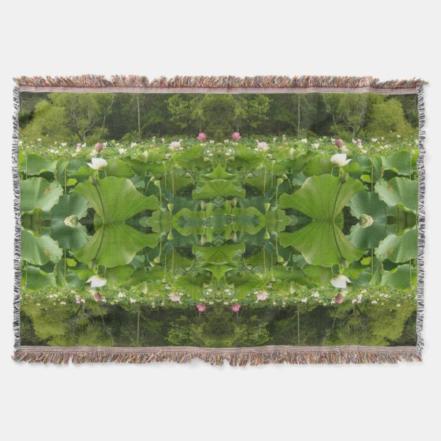 Field of Lotus Flowers Summer Garden Throw Blanket (Front)