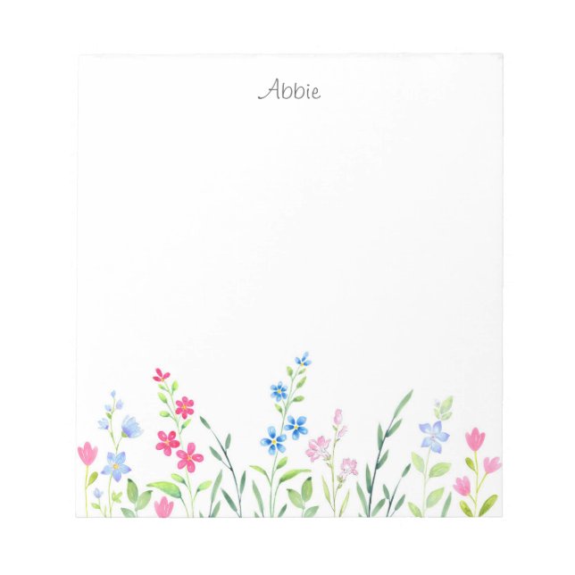 Field of Mixed Watercolor Wildflowers   Notepad (Front)