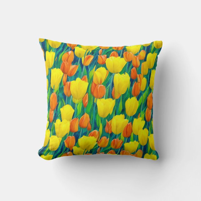 Field of Orange and Yellow Tulips Cushion (Front)