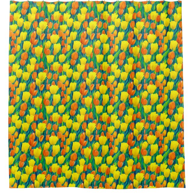Field of Orange and Yellow Tulips Shower Curtain (Front)