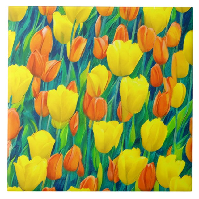 Field of Orange and Yellow Tulips Tile (Front)