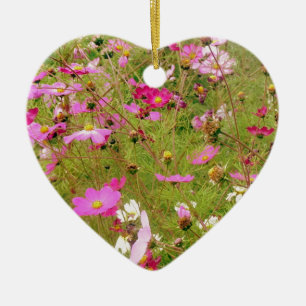 Field Of Pink Flowers Ceramic Tree Decoration