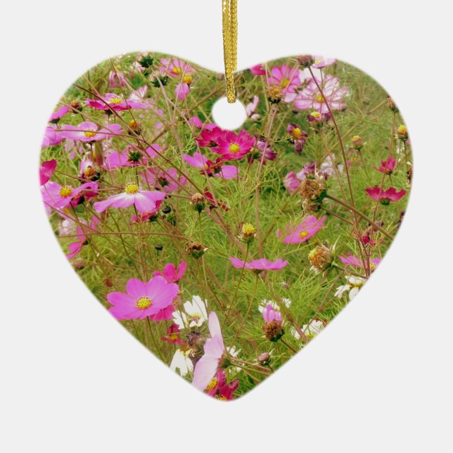 Field Of Pink Flowers Ceramic Tree Decoration (Front)