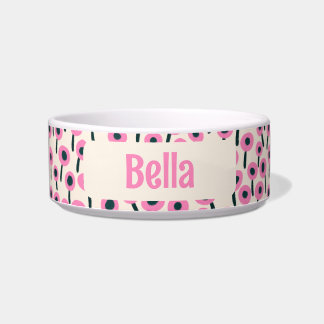Field of Pink Flowers with Name - Ceramic Pet Bowl