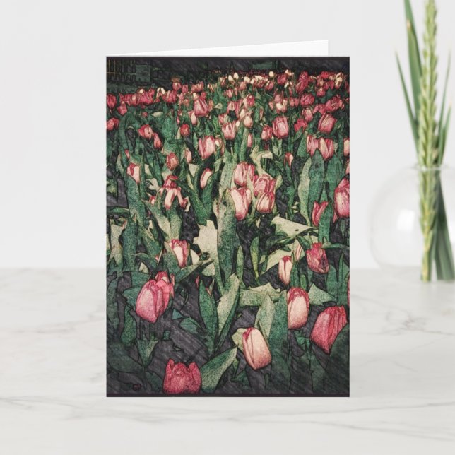 Field of Pink Tulips Balnk Greeting Card (Front)
