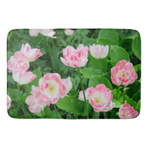 Field of pink tulips bath mat