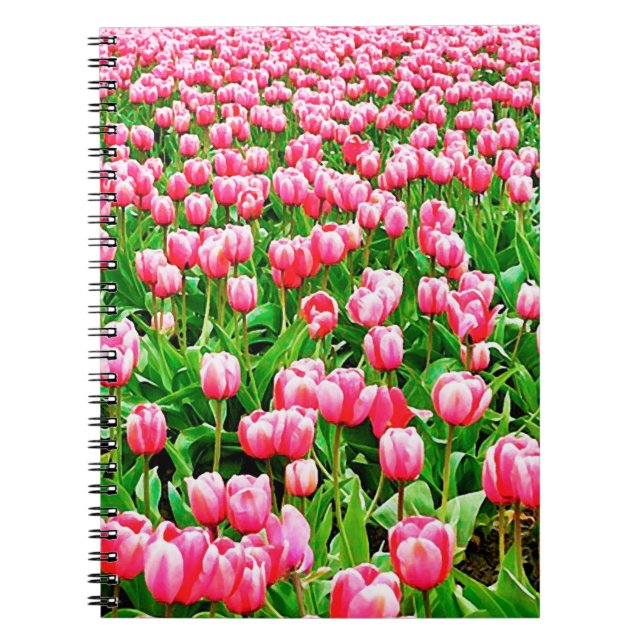 Field of Pink Tulips Spiral Notebook (Front)