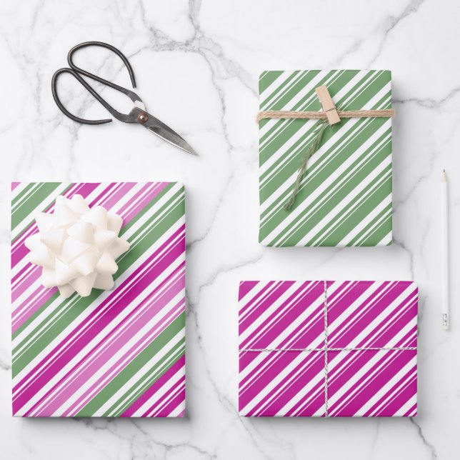 Field Of Pink Violets Candy Cane Stripe Holiday Wrapping Paper Sheet (Front)