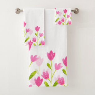 Field of Pink Watercolor Flowers  Bath Towel Set