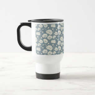 Field of Poppies cream on blue Travel Mug